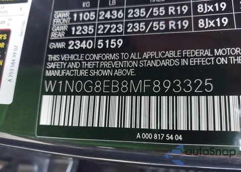 2021 Mercedes-Benz Glc 300 4Matic Suv from USA, damaged, VIN W1N0G8EB8MF893325